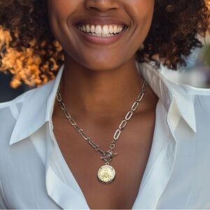 NWOT Ross Simons Italian Sterling Silver and 18kt Gold Plated Coin 18" Necklace